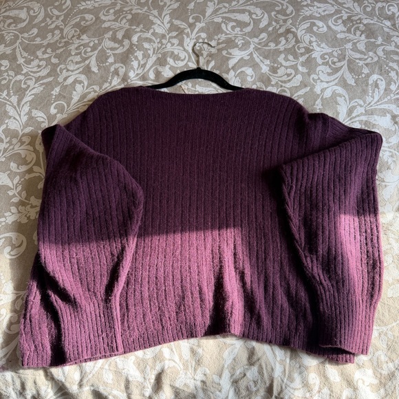 Free People Deep Plum V-Neck oversized cropped Sweater - Picture 5 of 8